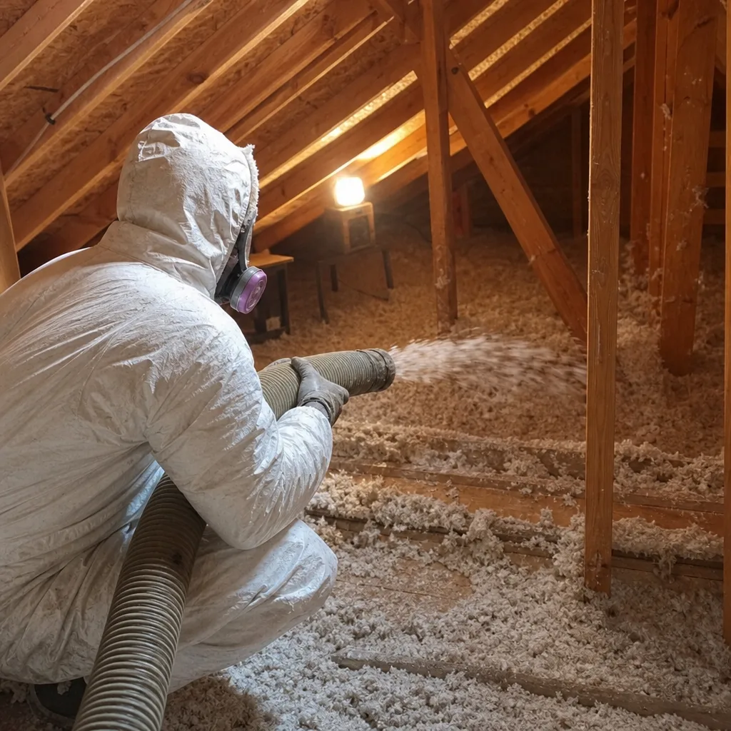 Professional performing attic insulation removal with vacuum equipment